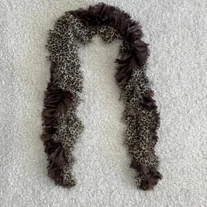 Y2K Brown & Leopard Print Ruffled Fabric Boa Scarf